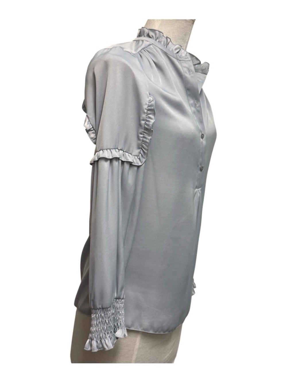 Reiss Silver Satin Ruffle Blouse - Picture 3 of 5